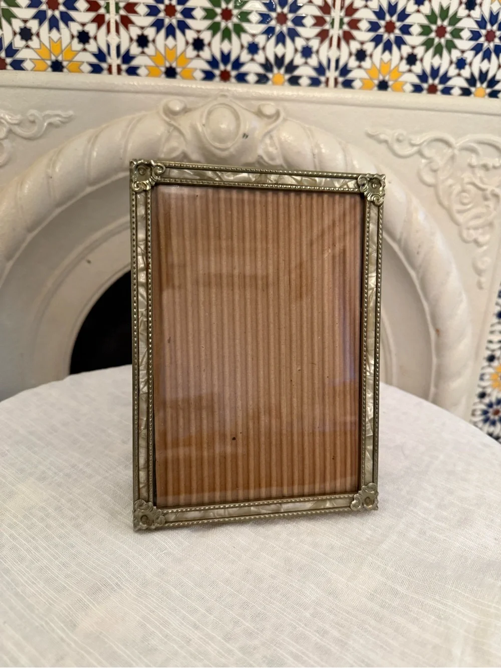 Mid Century Brass and Faux Mother of Pearl 5x7” Picture Photo Frame